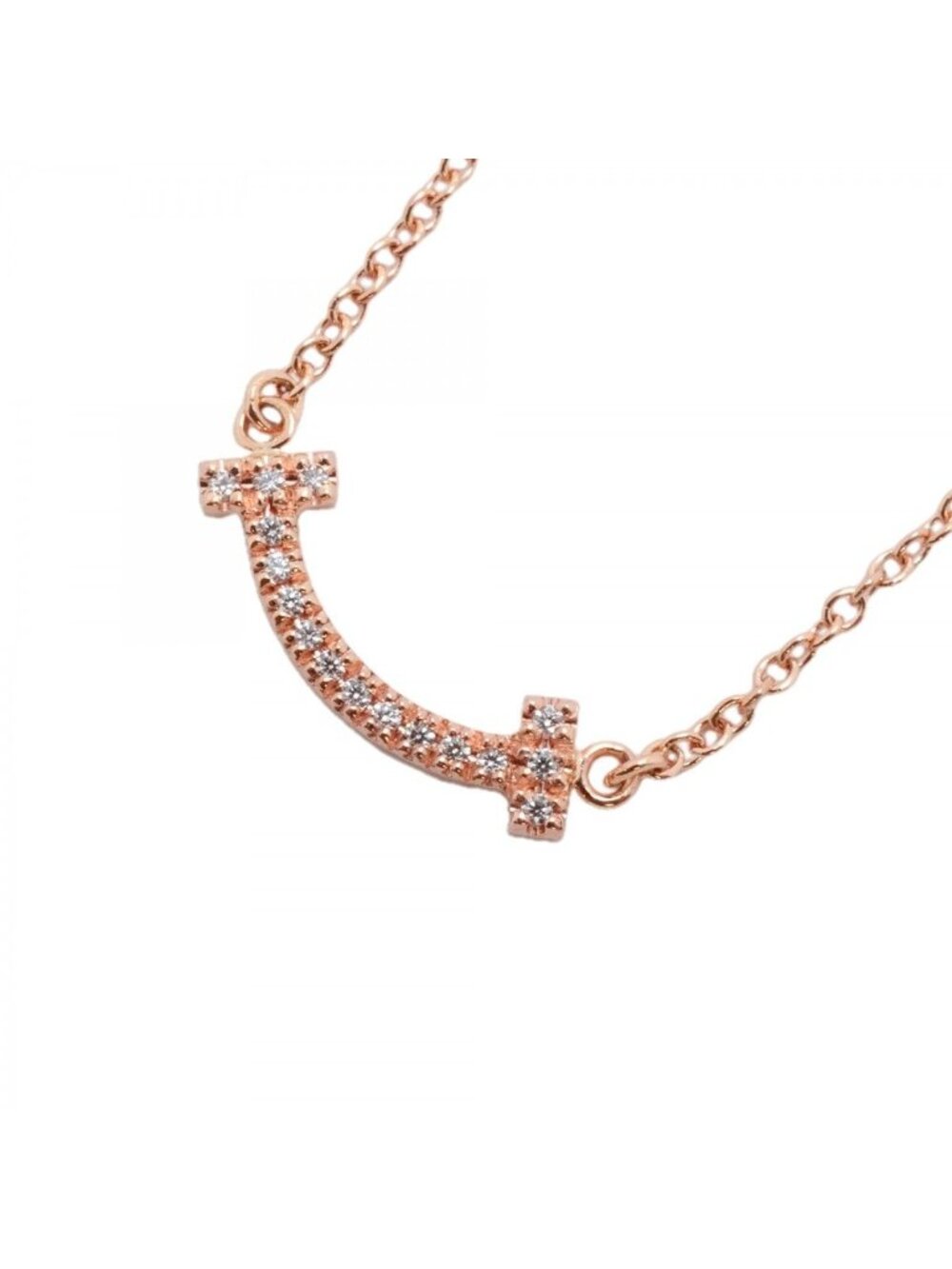 Tiffany & Co Necklace T Smile Mini 18k Pink Gold Diamond